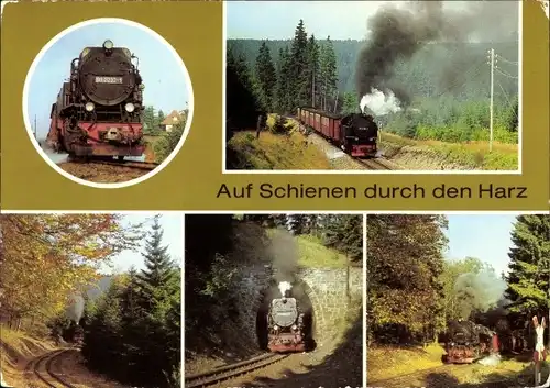 Ak Deutsche Eisenbahn, Harzquerbahn, Auf Schienen durch den Harz, Dampflok