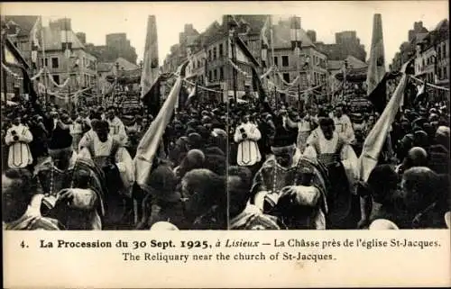 Stereo Ak Lisieux Calvados, La Procession 1925, La Chasse pres de l'eglise St. Jacques