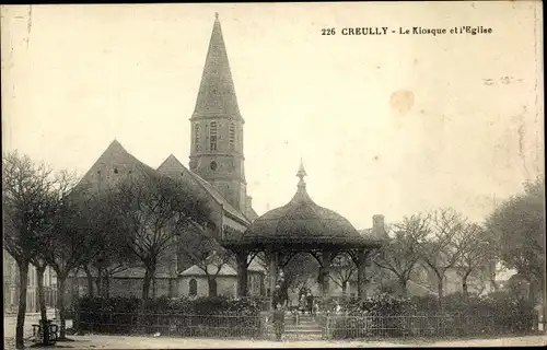 Ak Creully Calvados, Le Kiosque, L'Eglise