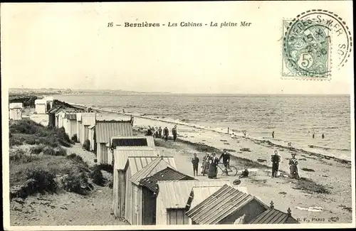 Ak Bernières Calvados, Les Cabines, La pleine Mer