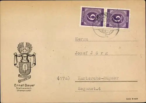 Ak Steinwiesen in Oberfranken, Briefmarkenhändler Ernst Bauer, Bestellschein