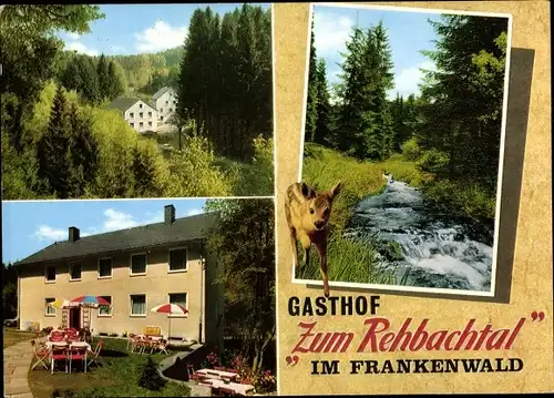 Passepartout Ak Grafengehaig in Bayern, Gasthof Zum Rehbachtal, Flusspartie, Gartenterrasse
