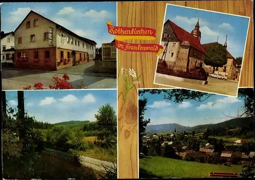 Ak Rothenkirchen Pressig in Oberfranken, Kirche, Gesamtansicht, Gasthof Hans Veit