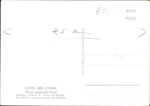 Ak München Bayern, Hotel Drei Löwen, Innenansicht, Schillerstraße 8