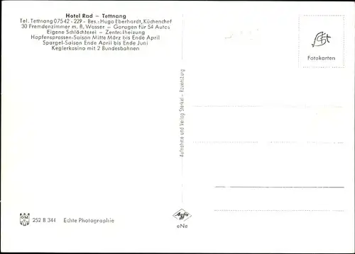 Ak Tettnang im Bodenseekreis Baden Württemberg, Hotel Rad
