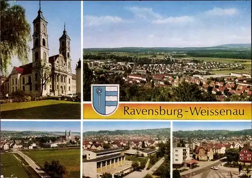 Ak Weissenau Ravensburg in Oberschwaben, Gesamtansicht, Kirche, Straßenpartie