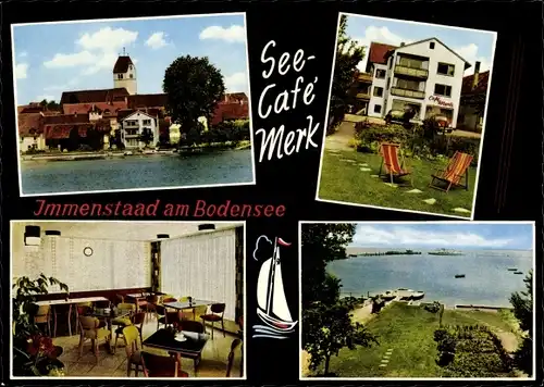 Ak Immenstaad am Bodensee, See Café Merk, Panorama, Seepartie