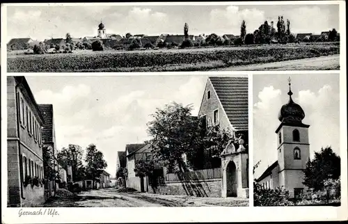 Ak Gernach Kolitzheim in Unterfranken, Kirche, Straßenpartie, Panorama