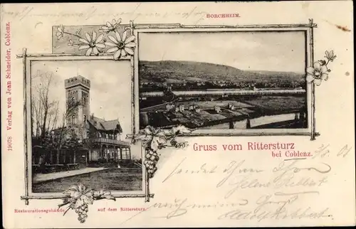 Ak Horchheim Koblenz am Rhein, Teilansicht vom Ort, Restaurationsgebäude auf dem Rittersturz