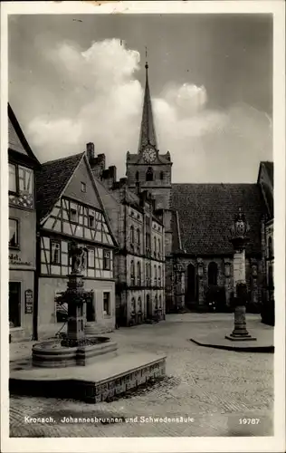 Ak Kronach in Oberfranken, Johannesbrunnen, Schwedensäule