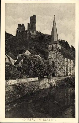 Ak Monreal in der Eifel, Ortspartie, Kirche, Ruine