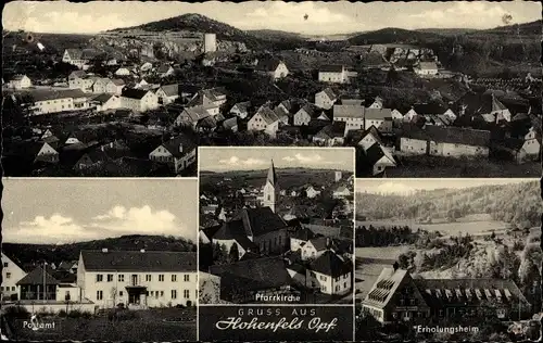 Ak Hohenfels in der Oberpfalz Bayern, Postamt, Pfarrkirche, Erholungsheim, Panorama vom Ort