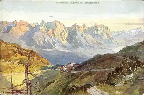 Künstler Ak Compton, Edward Harrison, Mittenwald in Oberbayern, Karwendel Gebirge vom Herzogstand
