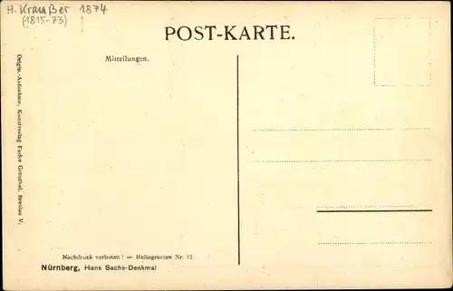 Ak Nürnberg in Mittelfranken, Hans Sachs-Denkmal