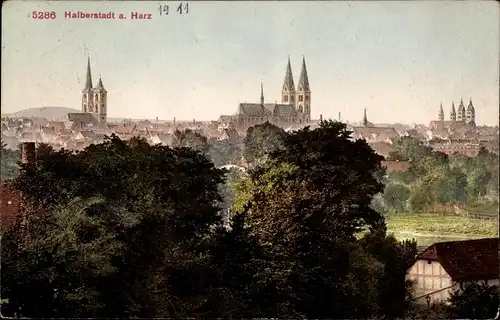 Ak Halberstadt am Harz, Stadtpanorama, Martinikirche, Dom