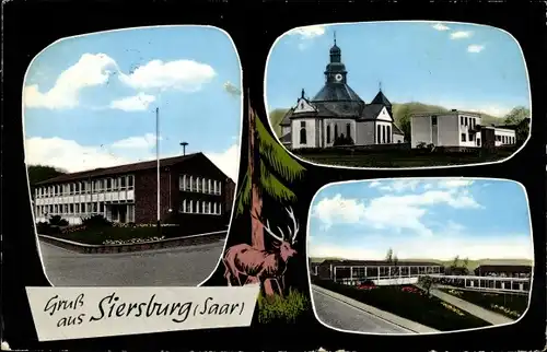 Ak Siersburg im Saarland, Kirche, Schule