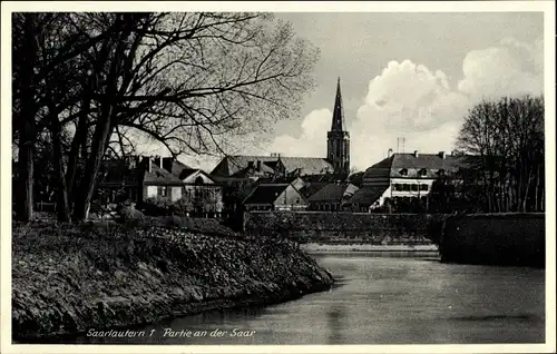 Ak Saarlautern Saarlouis im Saarland, Saar-Partie, Brücke