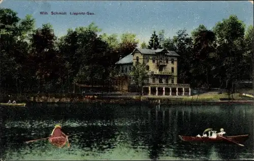 Ak Wandlitz in der Mark, Blick auf den Liepnitz See, Ruderer, Gasthaus, W. Schmidt