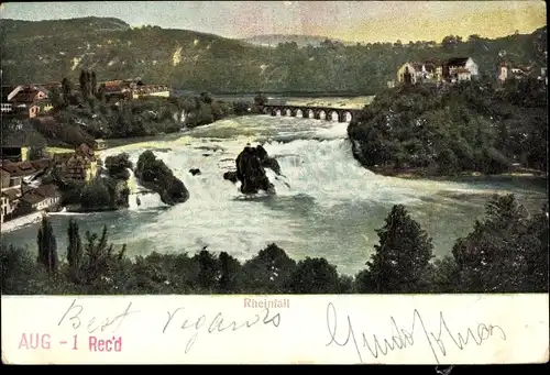 Ak Neuhausen am Rheinfall Kanton Schaffhausen, Blick auf den Ort, Brücke