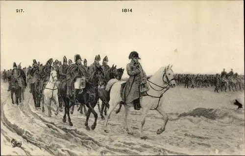 Ak Napoleon auf dem Schlachtfeld, 1814