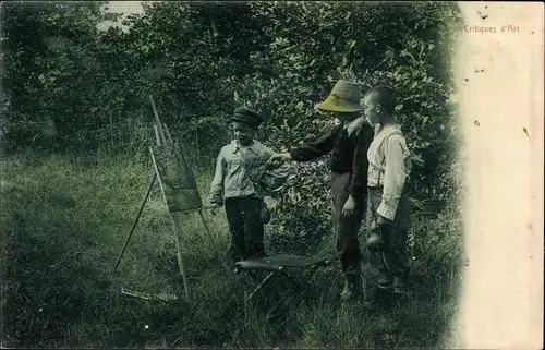 Ak Critiques d'Art, Kinder mit Staffelei