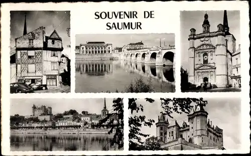 Ak Saumur Maine et Loire, vieilles Maisons, Pont, Cathédrale, Château