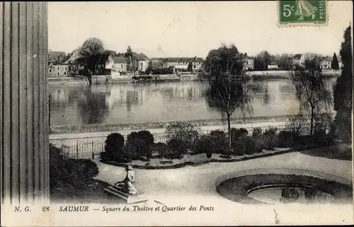 Ak Saumur Maine et Loire, Square du Théatre et Quartier des Ponts