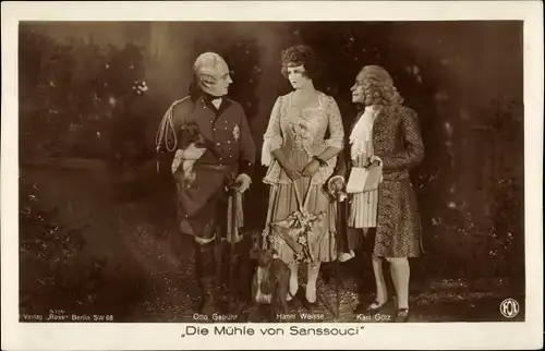 Ak Filmszene Die Mühle von Sanssouci, Schauspieler Otto Gebühr, Karl Götz, Hanni Weisse