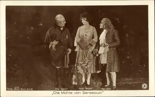 Ak Filmszene Die Mühle von Sanssouci, Schauspieler Otto Gebühr, Karl Götz, Hanni Weisse