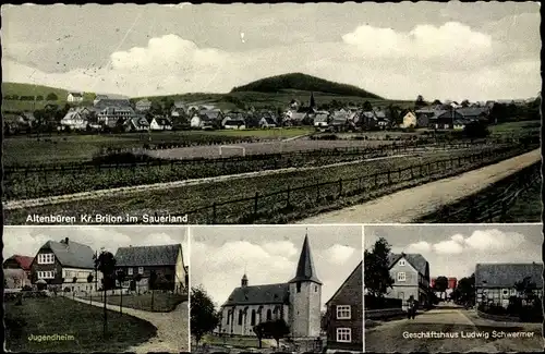 Ak Altenbüren Brilon im Sauerland, Gesamtansicht. Jugendheim, Kirche, Geschäftshaus