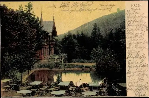 Ak Hagen in Westfalen, Waldlust, Bismarck Säule