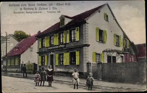 Ak Horbourg Wihr Horburg Elsass Haut Rhin, Gasthaus zum Guten Nachbar, Kinder