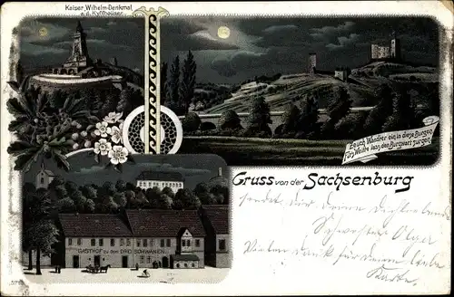 Mondschein Litho Sachsenburg Oldisleben An der Schmücke Kyffhäuserkreis, Gasthof z. d. Drei Schwänen