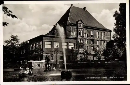 Ak Horst Gelsenkirchen im Ruhrgebiet, Schloss Horst, Springbrunnen, Ruderboote