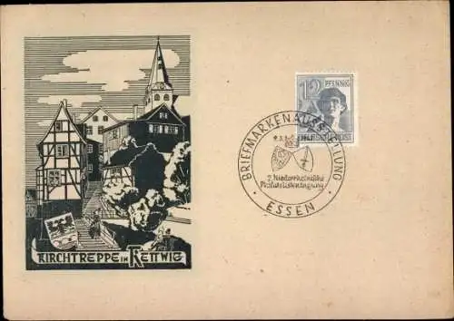 Ak Kettwig Essen im Ruhrgebiet, Kirchtreppe, Wappen, Briefmarkenausstellung, Philatelistentagung