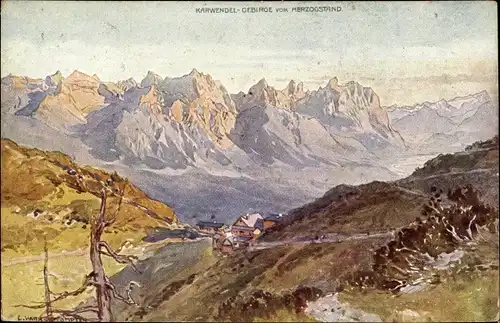 Künstler Ak Compton, Edward Harrison, Mittenwald in Oberbayern, Karwendel Gebirge vom Herzogstand