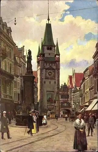 Künstler Ak Hoffmann, H., Freiburg im Breisgau, Kaiserstraße mit Martinstor