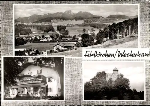 Ak Feldkirchen Westerham im Bayerischen Oberland, Panorama vom Ort, Gasthaus, Burg