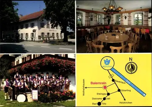 Ak Baiernrain Dietramszell in Oberbayern, Gasthof Baiernrain, Musikkapelle in Tracht
