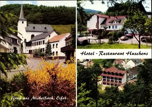 Ak Michelbach Gerolstein in der Eifel, Hotel Huschens, Dorfpartie mit Kirche