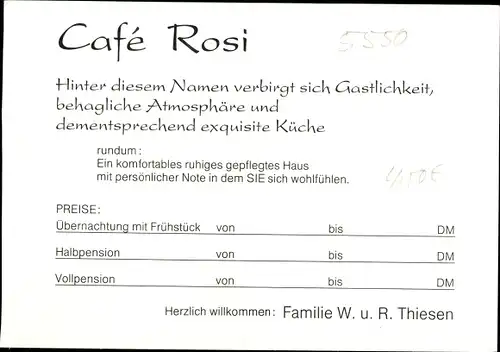 Ak Bernkastel Kues an der Mosel, Café und Restaurant Rosi