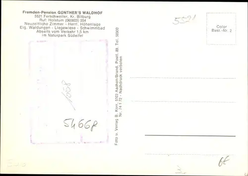 Ak Ferschweiler in der Eifel, Pension Günther´s Waldhof