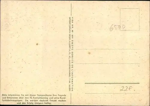 Ak Mainz in Rheinland Pfalz, 72. Deutscher Katholikentag 1948, Nicht klagen, handeln!