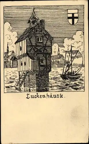 Ak Konstanz am Bodensee, Luckenhäusle, Wappen, Segelboot