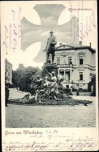 Ak Wiesbaden, Platz mit dem Bismarck Denkmal