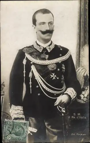 Ak Viktor Emanuel III, König von Italien, Portrait in Uniform, Orden