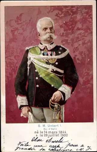 Litho Umberto I, König von Italien, Portrait, Uniform, Orden