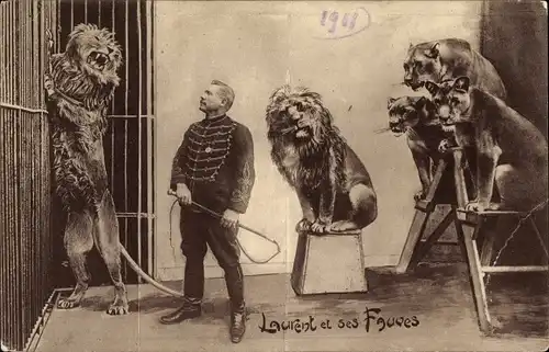 Ak Laurent et ses Fauves, Dompteur mit Löwen, Menagerie Laurent 1911