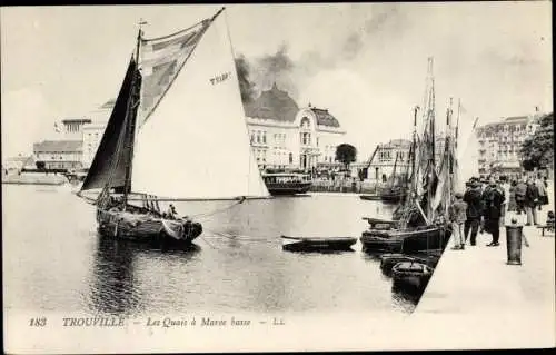 Ak Trouville Calvados, Les Quais a Maree basse, Segelboot