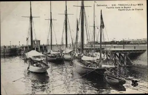 Ak Trouville sur Mer Calvados, Yachts dans le Bassin, Yacht Club de France